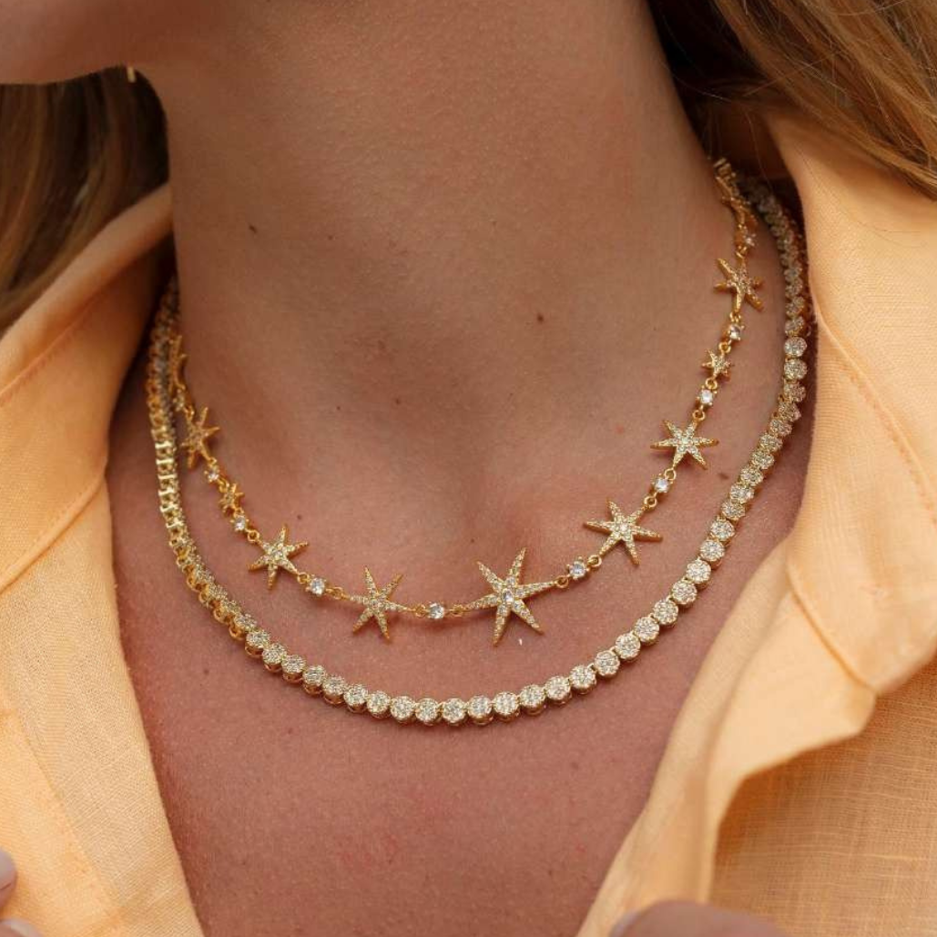 Choker Estrelas Cravejada Banhado a Ouro 18K