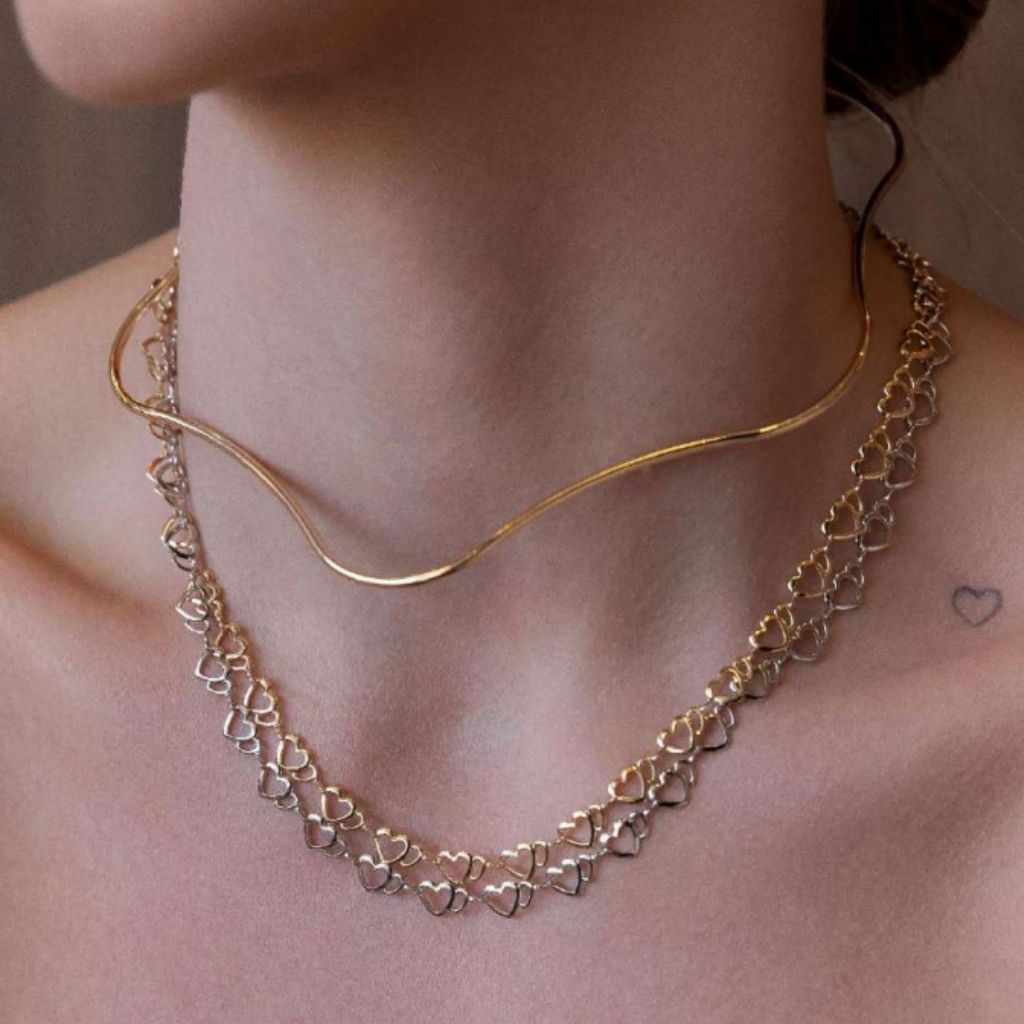 Choker Aro Organica Banhada a Ouro 18k/ Ródio Branco